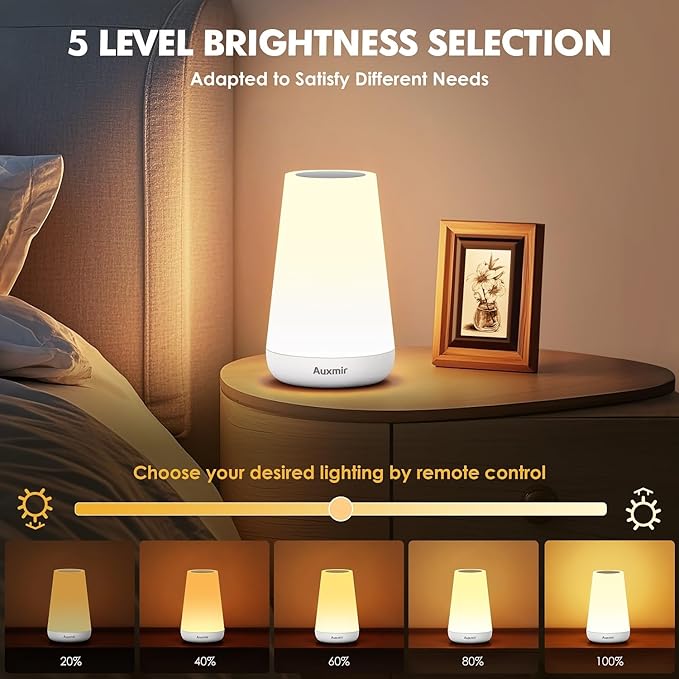 Auxmir Night Light, Dimmable Touch Lamp for Bedroom, Portable Rechargeable Bedside Table Lamp for Baby Nursery, 13 RGB Colors & 5 Brightness, Night Lights for Bedroom Living Room Bathroom Hallways - Bloomnest