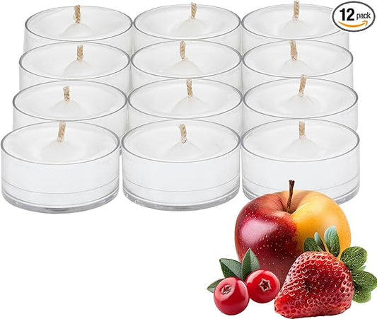 PartyLite Gift Set of 12 Universal Tea Lights, Iced Snowberries Scented, Notes of Apple,Cranberry, Peach, Strawberry, Berry, Vanilla & Musk, 4-6 Hour Burn Time, Luxurious & Rich, Perfect for Gifting - Bloomnest