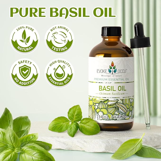 EVOKE OCCU Basil Essential Oil for Skin Massage Diffuser and Candle Making- 4 Fl Oz - Bloomnest