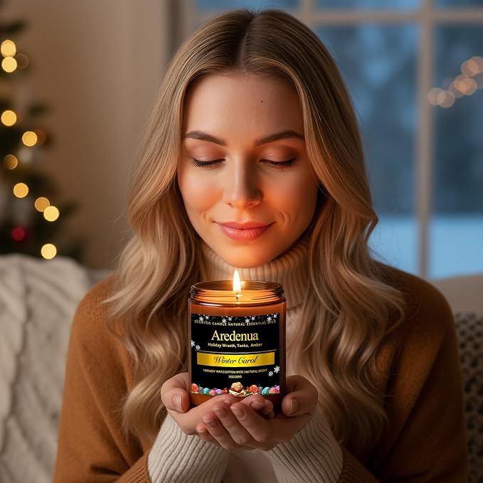 Winter Candles Set | 4 Pack Holiday Scented Candles - Cozy Winter Soy Candle Scents of Warm Cashmere/Firewood/Cedar & Fir/Salted Caramel - Christmas Candle Gifts for Women Men, Holiday Home Décor - Bloomnest