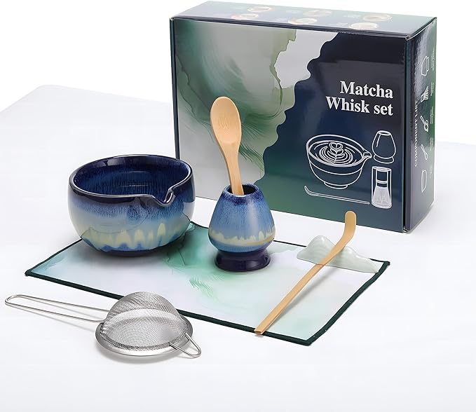 Matcha Whisk Set for Tea Lovers BittPicc 8Pcs Ceramic Matcha Tea Set with Bamboo Whisk, Bowl, Scoop & Holder - Gift for Starter Friend Family Traditional Japanese Tea Ceremony and Breakfast - Bloomnest