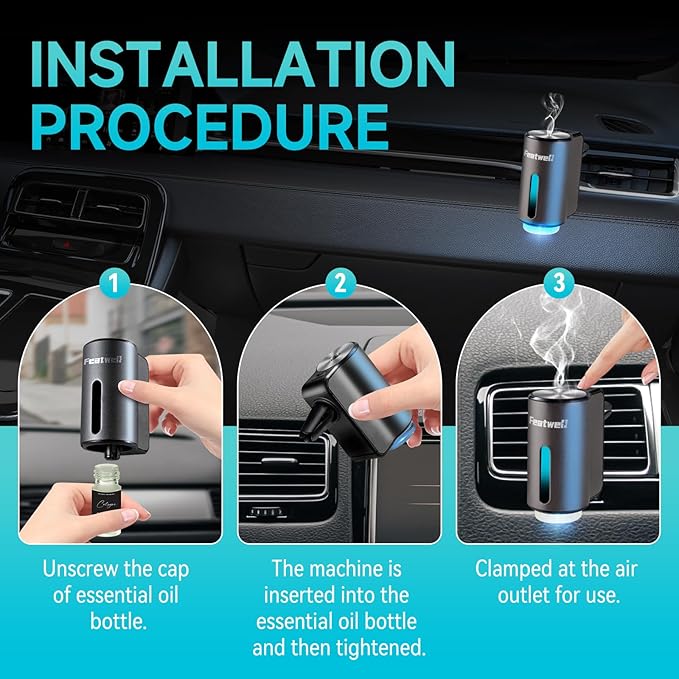 Featwell Car Air Freshener, Air Freshener Diffuser Three Adjustable Modes, Aromatherapy Machine Rechargeable (Grey) - Bloomnest