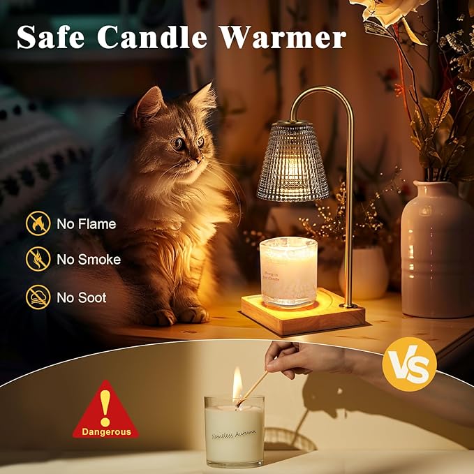 Hong-in Black and Gold Candle Warmer Lamp with Timer Dimmer,Birthday Gifts for Women Mom,House Warming Gifts New Home Room Decor,Vintage Wax Warmer for Scented Wax Jar Candles