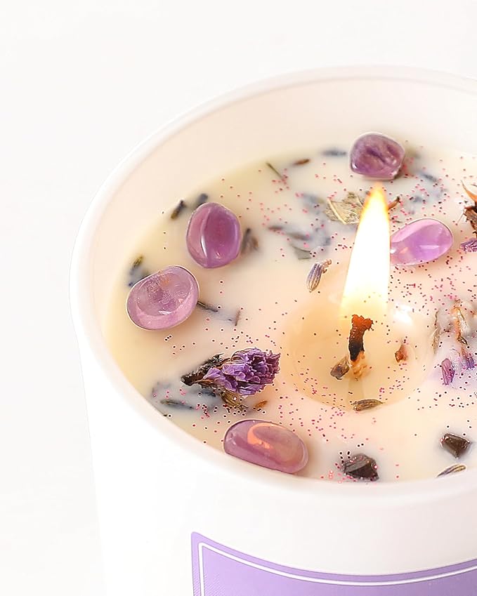 AOOVOO Lavender Scented Candles for Women - Aromatherapy Candle with Crystals Inside, 10oz Soy Candles for Home Scented, Birthday Gifts Christmas Candle for Women Mom - Bloomnest
