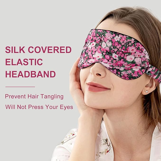 OLESILK 100% Natural Mulberry Silk Sleep Eye Mask Block Out Light, Fashion Printed Eye Mask Blindfold for Women Men Full Night Sleeping, Chic Eye Cover Eyeshade, Pattern 3 - Bloomnest
