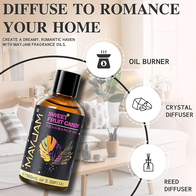 Sweet Fruit Candy Fragrance Oil Essential Oil, MAYJAM 3.38FL.OZ Sweet Fruit Candy Oil for Diffusers for Home, Long Lasting Scented Oils for Soap Candle Making - 100ML - Bloomnest