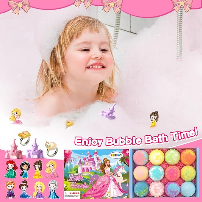 Bath Bombs for Kids with Surprise Inside Princess Toys Natural Bath Bombs Handmade Spa Organic Bubble Bath Bomb Bath Fizzy with Jewelry Set Girls Birthday Christmas Gift - Bloomnest