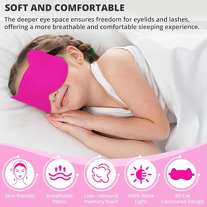 3D Kids Sleep Eye Mask: 3D Contoured Cup Sleeping Masks, Blindfold Sleep Eye Cover with Adjustable Strap, Memory Foam Lightweight Night Eyeshade for Boys Girls Teens (Rose Red) - Bloomnest