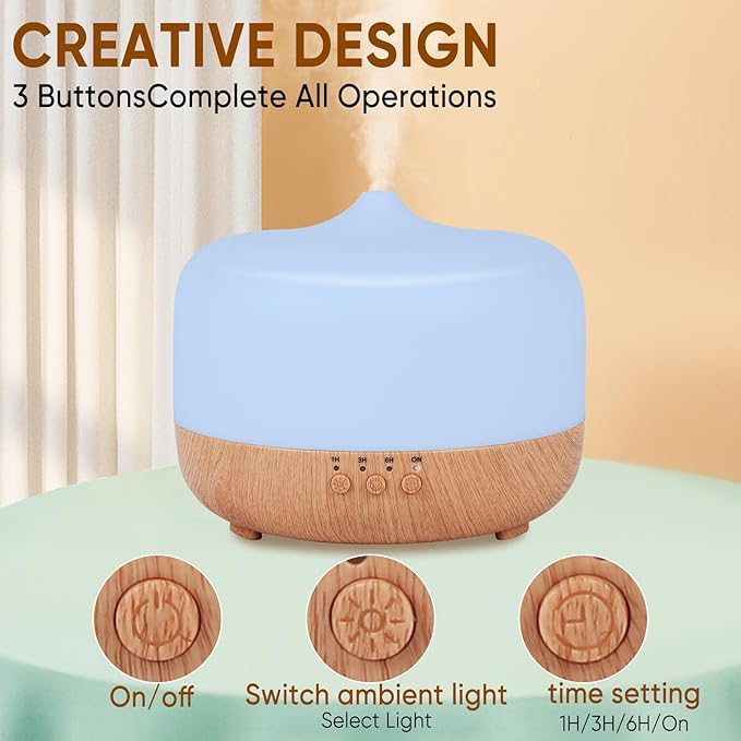 HAPPTWS 1000ml Essential Oil Diffuser - Remote Control Aromatherapy Diffuser 7 Color Changing LED for Large Room Home HAPPTWS