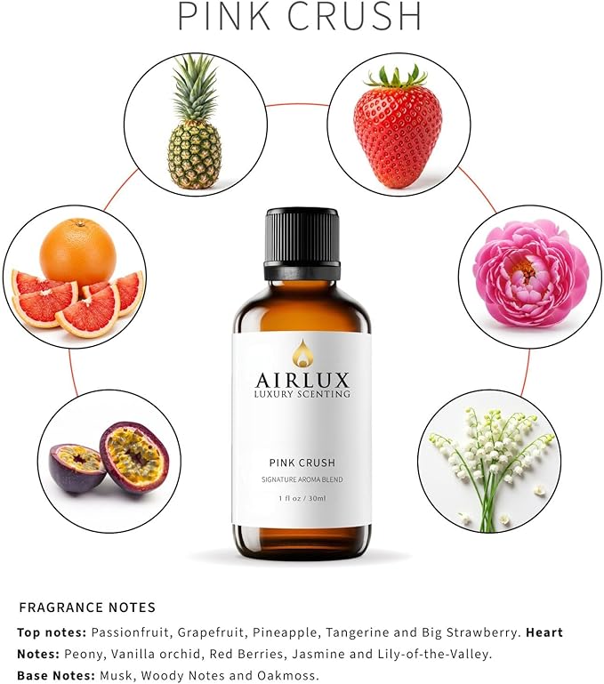 Signature Aroma Oil No. 39 Pink Crush – Passionfruit, Grapefruit, Pineapple – Aroma Oil for Cold Air & Waterless Diffusers and DIY Crafts – 30 mL, 1.0 fl oz Glass Bottle Airlux