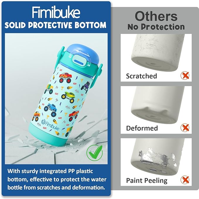 Fimibuke Kids Insulated Water Bottle with Straw Lid & Handle - 14oz BPA-FREE 18/8 Stainless Steel Metal Tumbler Leak Proof Double Wall Vacuum Kids Cup Toddler Water Bottle for School Boys Girls - Bloomnest