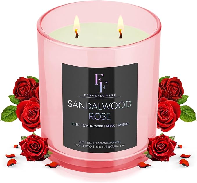 Sandalwood Rose Scented Candle, 2-Wick Luxury Soy Wax Candle, 9 oz Aromatherapy Candle Home Fragrance Candles Gift - Bloomnest