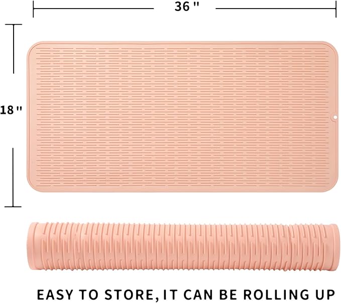 Silicone Dish Drying Mat for Multiple Usage,Easy clean,Eco-friendly,Heat-resistant Silicone Mat for Kitchen Counter or Sink,Refrigerator or Drawer Liner Pink 5XL 36inches x 18inches - Bloomnest