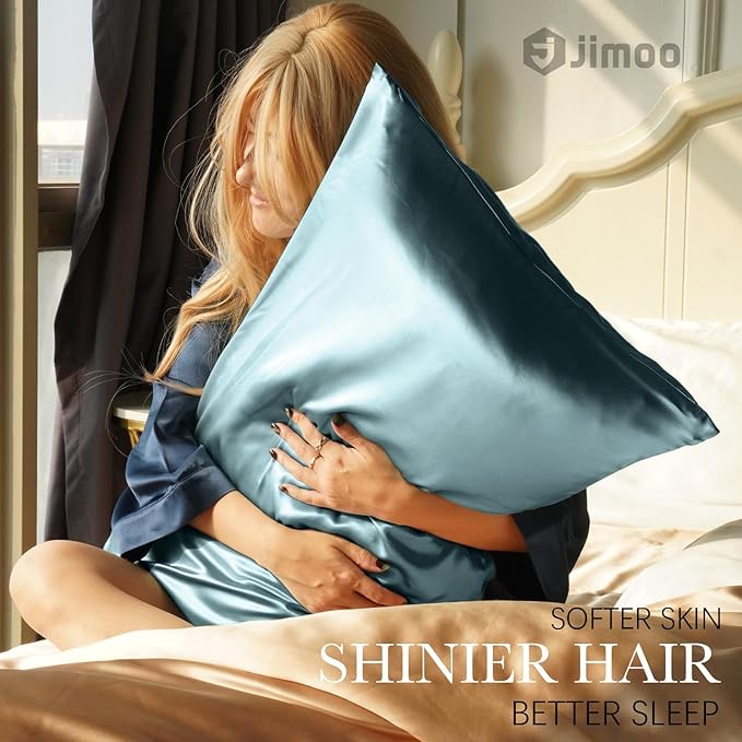 100% Mulberry Silk Pillowcase for Hair and Skin, 22 Momme Pure Natural Silk Pillow Case Both Sided with Zipper, Pillow Cover for Women Mom Men (Airy Blue, Standard 20''×26'', 1 Pack) - Bloomnest