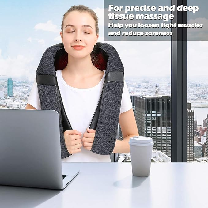 Mirakel Neck Massager for Pain Relief Deep Tissue, Shiatsu Shoulder & Back Massager with Heat - Ergonomic Design Massage, Electric Kneading Whole Body Massager Christmas Gifts for Women, Men, Dad, Mom
