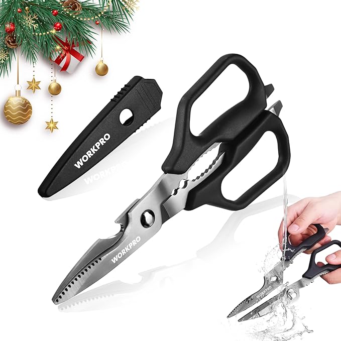 WORKPRO Kitchen Scissors, All Purpose Kitchen Shears with Detachable Titanium Coated Blades for Easy Cleaning, Heavy Duty Scissors for Meat, Fish, Nuts, Vegetables, Protective Cover Included - Bloomnest