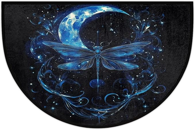 Half Round Door Mat, Moon Stars Dragonfly Half Circle Rug for Home Decor Floor Indoor Outdoor Non-Slip Washable Half Moon Rug Doormat 36X24 Inch - Bloomnest