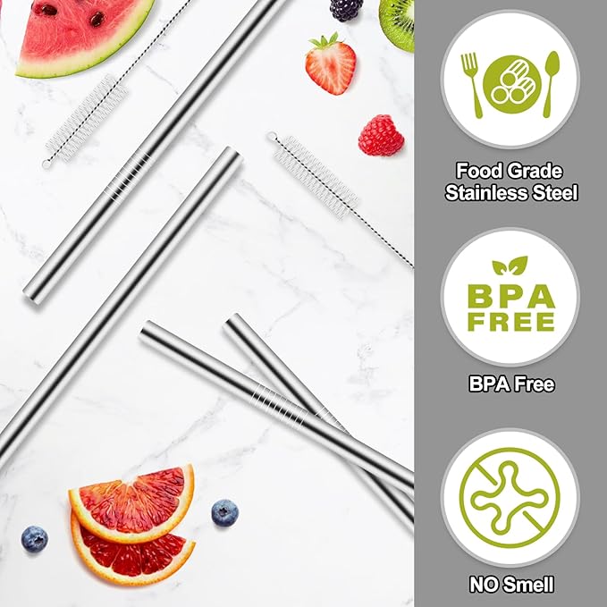 6Pcs Metal Straw Replacement Compatible With Owala FreeSip Sway 40oz Water Bottle, With 2 Straw Cleaner, Reusable Stainless Steel Straws for Owala Bloomnest