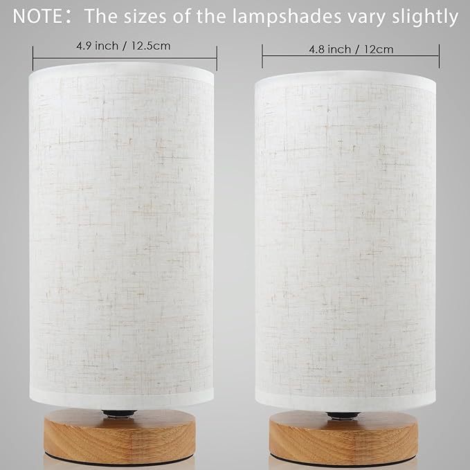 Table Lamps for Bedrooms Set of 2, Minimalist Bedside Lamps Set with Round Fabric Linen Shade,Reading Small Desk Lamp Set of 2 for Kids Room, Night Nightstand Lamp Set for Living Room, Office - Bloomnest