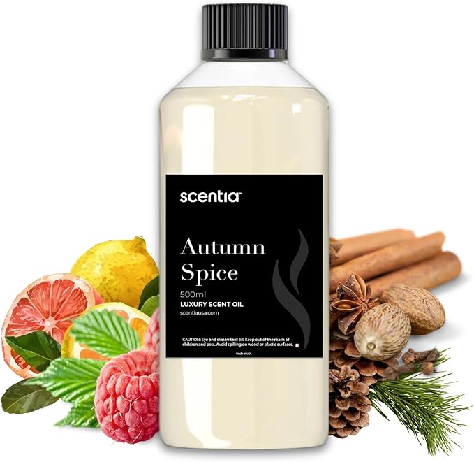 Scentia Autumn Spice Essential Oil – 500ml Fall Blend with Pumpkin Spice Notes | Diffuser Oil for Home, Halloween & Thanksgiving Décor | Aromatherapy, Candle & Soap Making Scentia