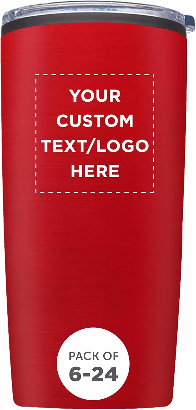 Custom Plastic Tumblers 20 oz Set of 6/12/24 Personalized Bulk Pack with Lids, Ice Coffee Tumbler, To Go Cup Insulated - Red - Bloomnest