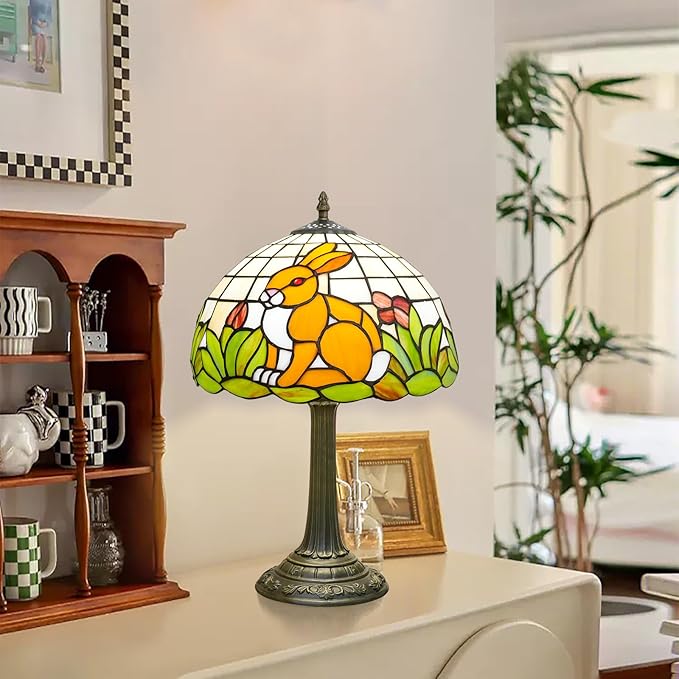 Uniquel Cute Brown Rabbit Tiffany Lamp Retro Style Stained Glass Table Lamp Vintage Aesthetic Bedside Lamps For Bedroom Nightstand Night Stand Lighting Reading Unusual Kids Decor Desk Lamp 12 Inch - Bloomnest
