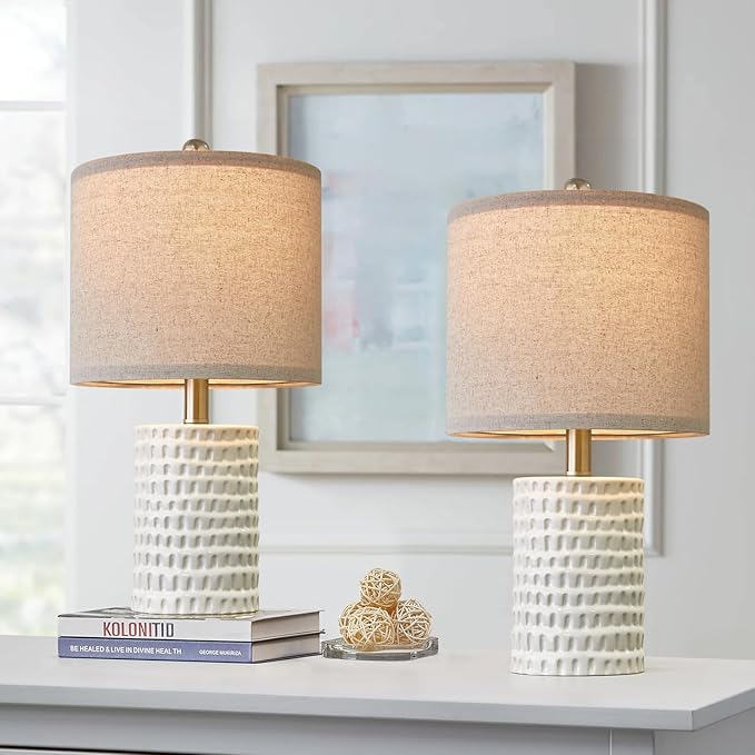 PORTRES 18.25" Modern Accent Ceramic Table Lamp Set of 2 for Bedroom White Desk Decor Bedside Lamps for Living Room Study Room Office Dorm Farmhouse Nightstand Lamp End Table Lamps - Bloomnest