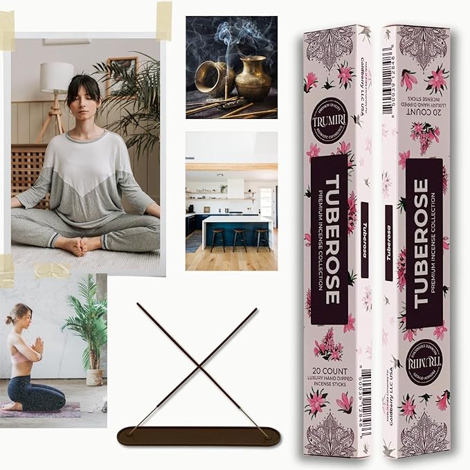Tuberose Incense Sticks - Total 40 Insence-Sticks - Dual Pack of 20 Insense - Inciensos - Inscents - Natural Non Toxic Ingredients - Incents - Incence - Inscense - Insents TRUMIRI
