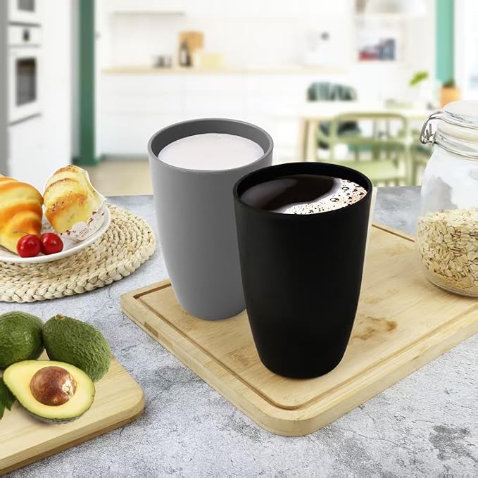 Wheat Straw Cups 20 OZ Set of 6, Unbreakable Drinking Cup Reusable, Alternative to Plastic Cups Reusable, Kitchen Water Tumblers Dishwasher and Microwave Safe (Black, Grey) - Bloomnest