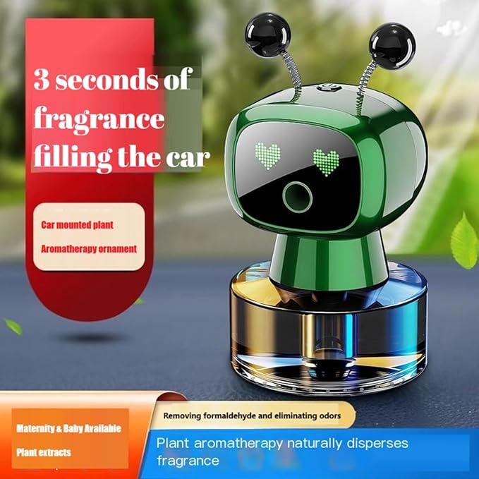 Robot Intelligent Aromatherapy Machine, Smart Cute Robot Car Air Freshener - Fine Spray/Fillable/Four-Gear Adjustment/Vibration Sensing/On-Off/Large Capacity Long-Lasting Fragrance/Green-V2(Gardenia) - Bloomnest