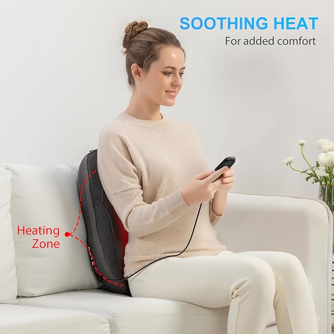 CooCoCo 14"×19" Shiatsu Back Massager with Heat, Birthday Gifts for Dad Mom Women Men Husband, Portable Massage Chair Pad, Kneading Massage Tools for Pain Relief, Chair Massager for Office Home - Bloomnest