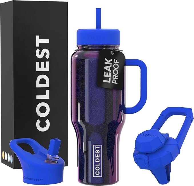 Coldest Tumbler with Handle and Straw, 100% Leak Proof Insulated Tumbler with Lid and Straw (3 Lids), Stainless Steel Tumblers for Women & Men, Cup Holder Friendly, 36 oz (Enchanted Blue) - Bloomnest