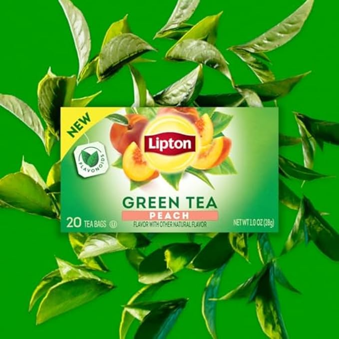 Lipton Peach Green Tea Bags, Flavored, Unsweetened Teabags for Hot Tea or Peach Iced Tea with Caffeine and Flavonoids, 20 Total Tea Bags - Bloomnest