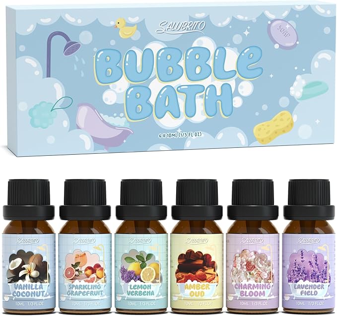 SALUBRITO Bath Fragrance Oils, Premium Essential Oil Set for Diffuser, Soap, Candle Making Scents, Vanilla & Coconut, Sparkling Grapefruit, Lemon Verbena, Amber Oud, Charming Bloom, Lavender Field - Bloomnest