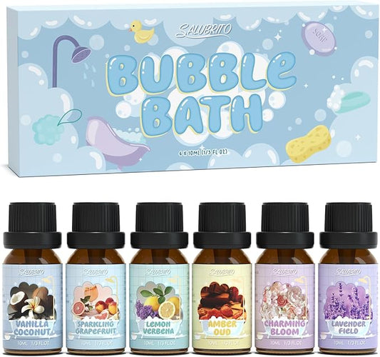 SALUBRITO Bath Fragrance Oils, Premium Essential Oil Set for Diffuser, Soap, Candle Making Scents, Vanilla & Coconut, Sparkling Grapefruit, Lemon Verbena, Amber Oud, Charming Bloom, Lavender Field - Bloomnest