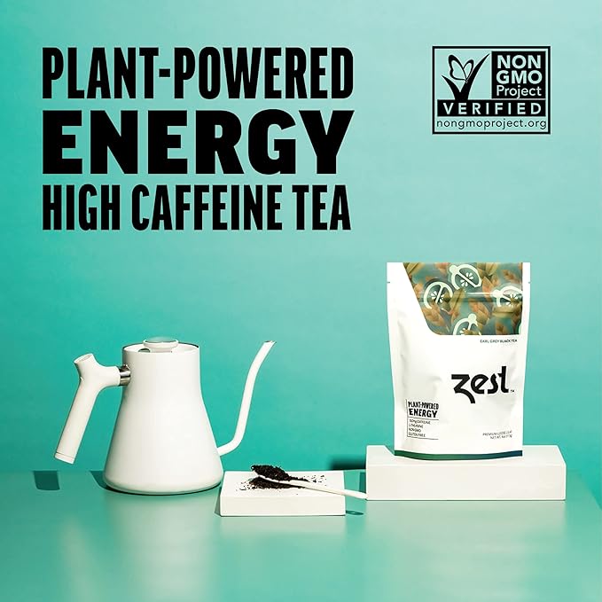 Zest 150mg High Caffeine Energy Loose Leaf Blend - Earl Grey Black Tea - 4 Oz - Hot or Iced - All Natural Strong Flavored Healthy Coffee Alternative Highly Caffeinated Substitute - Perfect for Keto - Bloomnest
