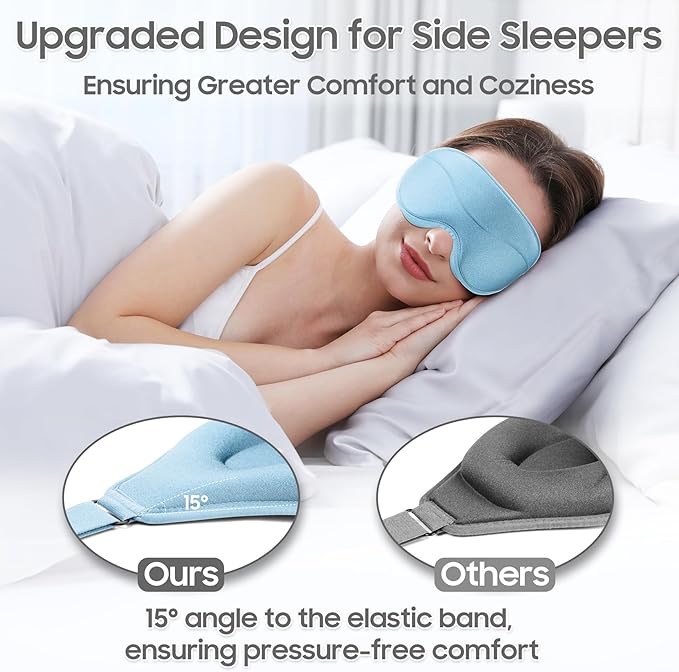 Sleep Mask - Total Blackout 3D Sleeping Mask, Super Lightweight & Silky Soft Eye Mask for Sleeping, Fully Adjustable Fit for Home, Office, Traveling, Meditation, Yoga, Light Blue - Bloomnest