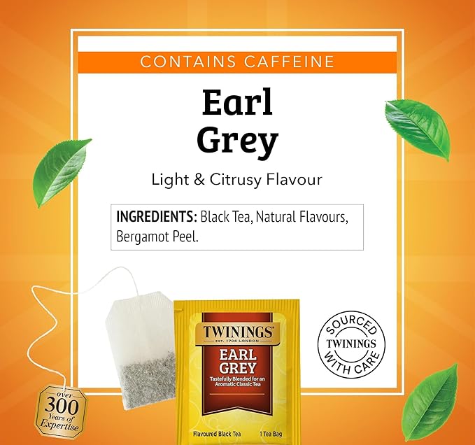 Twinings Earl Grey Black Tea Individually Wrapped Bags, 25 Count (Pack of 6), Flavoured with Citrus and Bergamot, Caffeinated, Enjoy Hot or Iced, 150 Teabags - Bloomnest