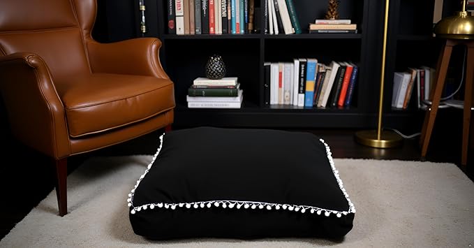 CRAFT KALA Meditation Floor Pillow Cover, Round Large Pillows Cover Seating for Adults, Bohemian Mandala Circle Cushions Cover for Outdoor Fireplace Yoga Living Room (Black, 18" Square) - Bloomnest