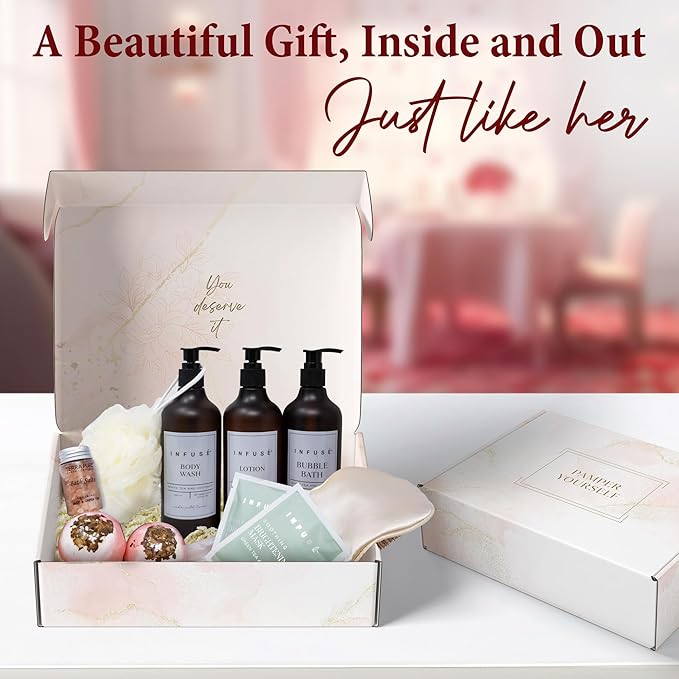 10-Piece Spa Gift Box for Women | Self-Care Set with Eye Mask, Loofa,Bath Bombs,Face Masks,Bubble Bath, Lotion, Body Wash & Bath Salt | Gift for Mom, Grandma, Wife, Bridesmaid or Loved Ones