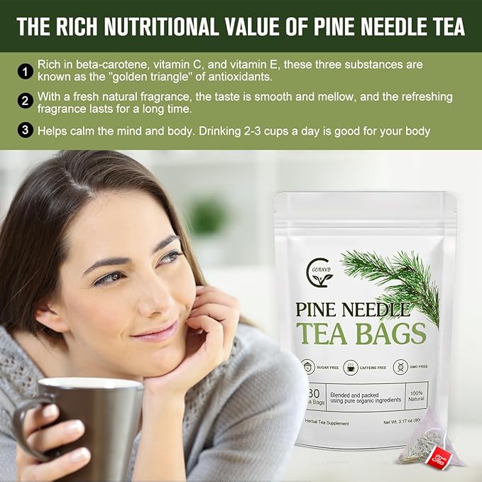 Organic Pine Needle Tea Bags - 100% Pure Natural Dried Pine Needles Herbal Tea, Effectively Antioxidant & Immune Support, Caffeine Free, 30 Tea Bags - Bloomnest