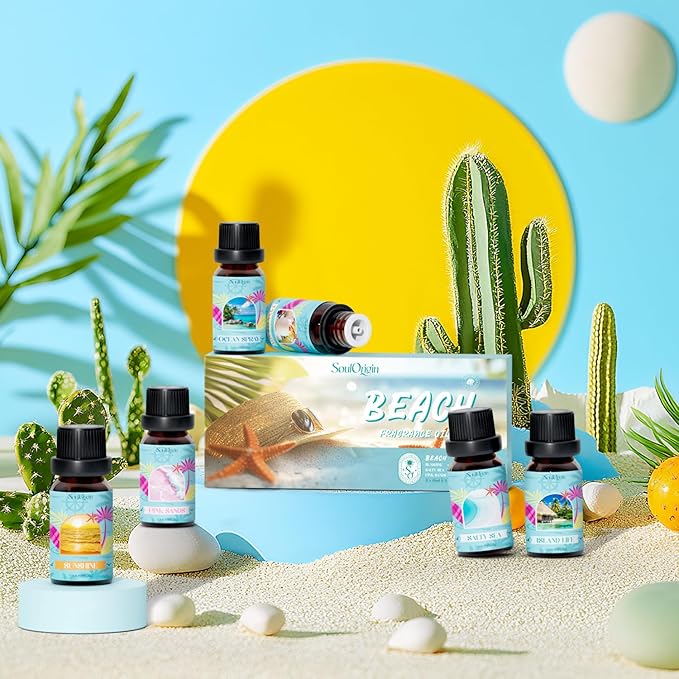 Beach Fragrance Oils Set, Essential Oil Gift Set for Diffuser, Summer Scent Diffuser Oil, Diffuser Scents Oil for Home-Ocean Spray, Pink Sands, Salty Sea, Pina Colada, Island Life, Sunshine - Bloomnest