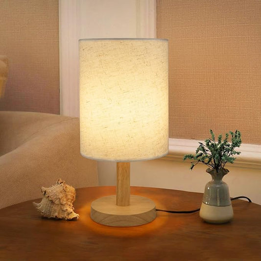 6.3in Bedside Table Lamp for Bedroom, Minimalist Nightstand Lamp with Round Fabric Linen Shade,Study Reading Desk Lamp for Kids Room, Night Table Lamp for Living Room, College Dorm, Home, Office - Bloomnest