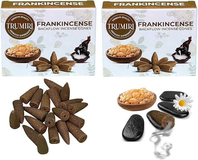 Frankincense Backflow Incense Cones - 60 Cones, Six Packs of 10, Waterfall Effect TRUMIRI