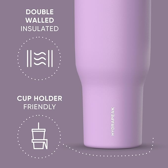 Hydrapeak Voyager 40 Oz Stainless Steel Tumbler with Handle, Insulated Water Bottle With Straw & Lid, Cupholder Friendly Reusable Travel Mug (Mauve) - Bloomnest