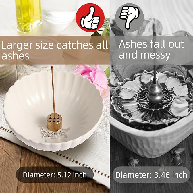 Incense Holder for Sticks, Ceramic Smudge Bowl Ash Catcher for Incense, Cones, Sage and Palo Santo, Incense Burner Holder Ideal for Smudging, Incense Burning, Decoration (White) - Bloomnest
