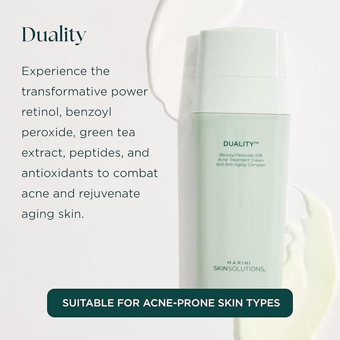 Marini SkinSolutions Duality - Benzoyl Peroxide 10% Acne Treatment Cream & Anti-Aging Retinol - Reduce the Appearance of Acne, Blemishes, Fine Lines, Wrinkles - Cruelty Free - Made in the USA - 1 oz - Bloomnest