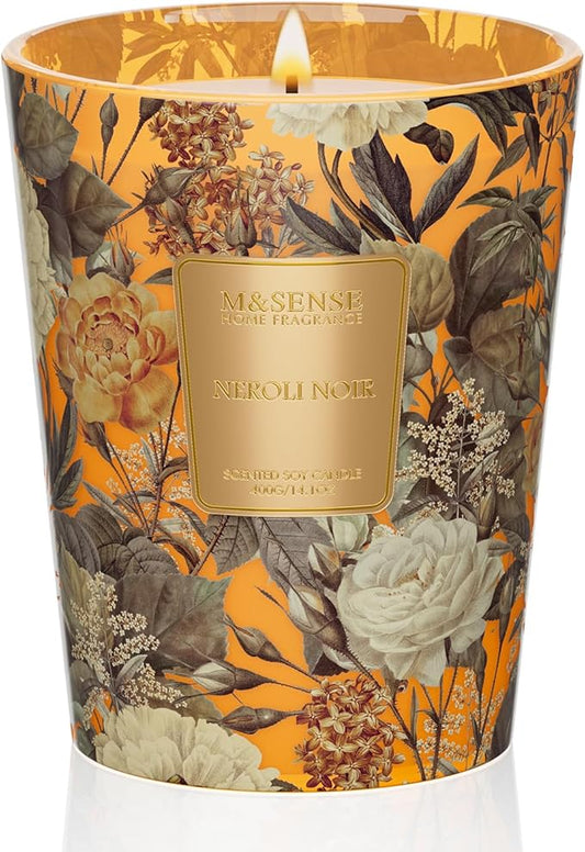 M&SENSE Neroli Noir Scented Candle, Natural Soy Candles Fall Winter Non Toxic 14.1oz 60H Slow Burning, Stress Relief Calm Home Fragrance Housewarming Thanksgiving Christmas Gifts - Bloomnest