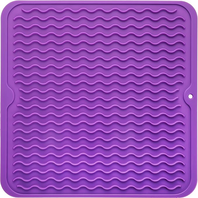 Silicone Dish Drying Mat for Multiple Usage,Easy clean,Eco-friendly,Heat-resistant Silicone Mat for Kitchen Counter or Sink,Refrigerator or Drawer liner Purple M 12 inches x 12 inches - Bloomnest