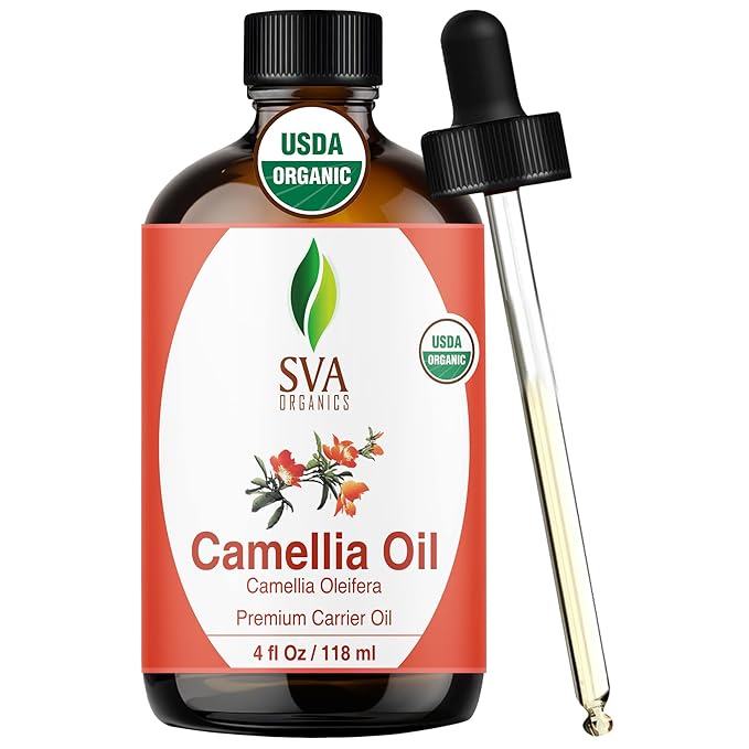 SVA Camellia Seed Oil Organic - 4 Fl Oz – 100% Natural Cold Pressed Organic Camellia Oil - for Face, Skin Care, Hair Care, Scalp Massage & Body Massage – Carrier Oil with Dropper - Bloomnest